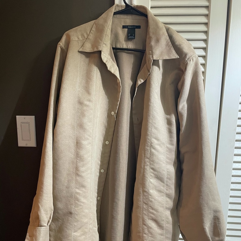 Claiborne Camel Suede Long-sleeve Button-up Shirt